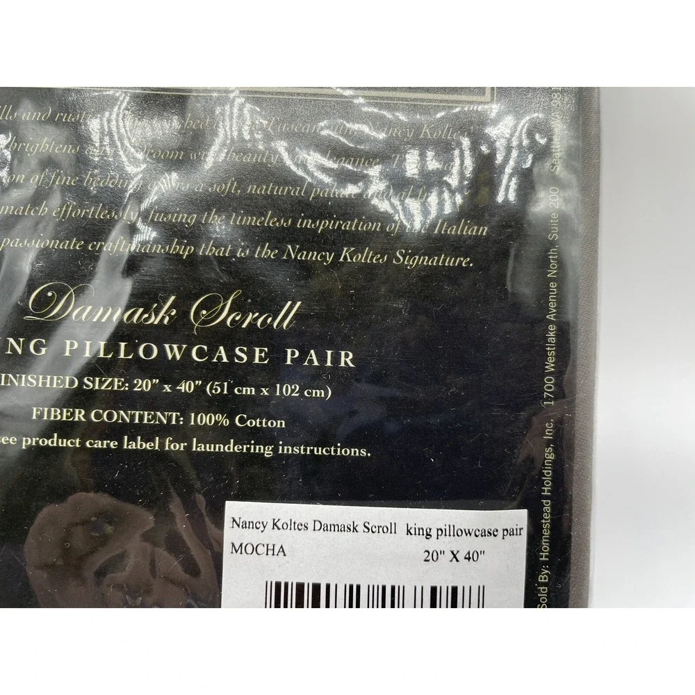 Nancy Koltes Toacana Collection‎ Damask Scroll Mocha King Pillowcase Pair New